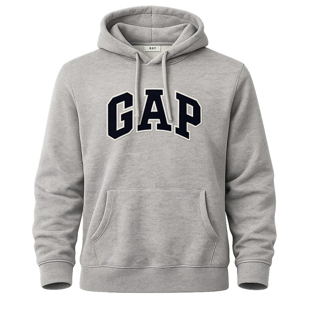 GAP Logo Hoodie Pullover Men Large Gray Heather Spellout Fleece Casual Mallcore